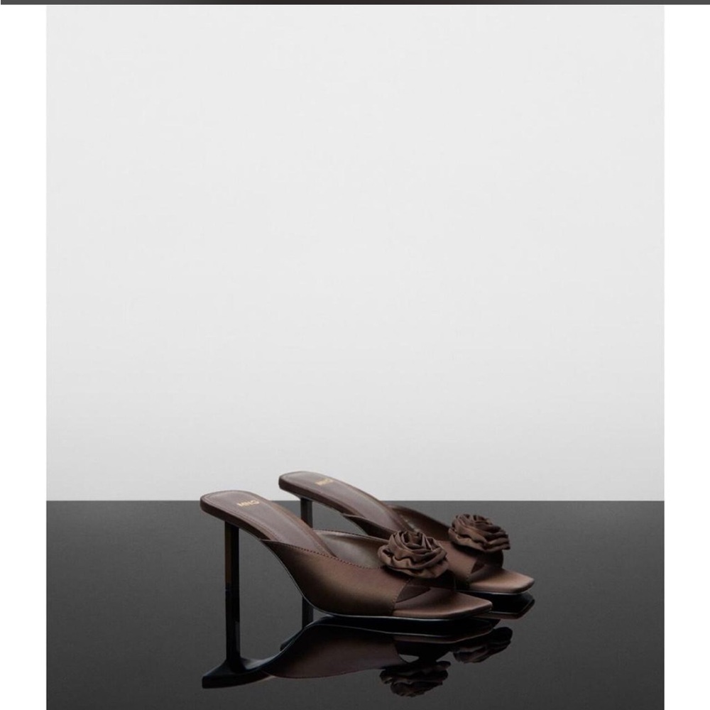 Mango Brown Satin Floral Accent Pump